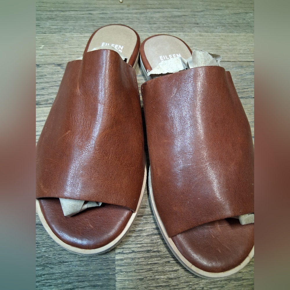 Eileen Fisher Brown Leather Slide Sandals brand new NO BOX size 6.5 woman